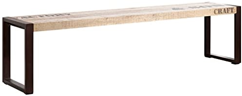 MASSIVMOEBEL24.DE | Factory Bank aus Massivholz #121 im Industrial-Stil | aus Mangoholz - Natur, Bedruckt | 160x40x45 cm | Sitzbank Holzbank vollmassiv