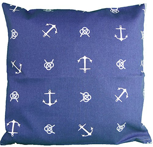 osters muschel-sammler-shop Deko Kissen 40x40 cm -maritimes Kissen, Kissen maritim, Bootskissen, Gartenkissen, Stuhlkissen, Sofakissen- Kissenhülle (blau) - mit Ankermaotiv (Anker)