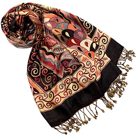 Lorenzo Cana Marken Pashmina Damenschal Schaltuch Stola Umschlagtuch Naturfaser opulentes Muster in harmonischen Farben mit Fransen 70 cm x 200 cm - 7811288