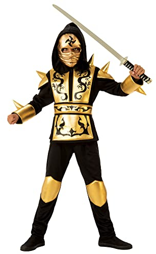 Rubies Disfraz Ninja Dragón Gold para niño, Camisa con Capucha, Pantalones, Cinturón y Máscara óptimo para halloween, carnaval y cumpleaños