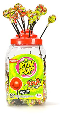 PIN POP Bubblegum Gefüllt Zentrum Lollipops (Gelatine Free) (Sour Mix)