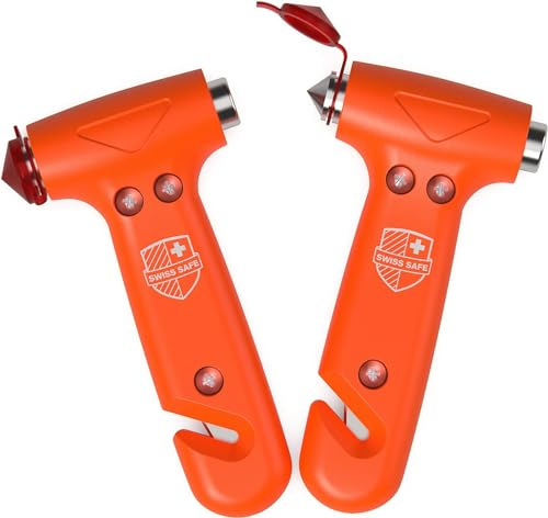 Swiss Safe 5-in-1-Auto-Sicherheits-Hammer (2-Pack), Notfall-Entweichen-Werkzeug mit Auto-Fenster-Unterbrecher und Gurtschneider für Ersthelfer und Pannensicherheit Kits