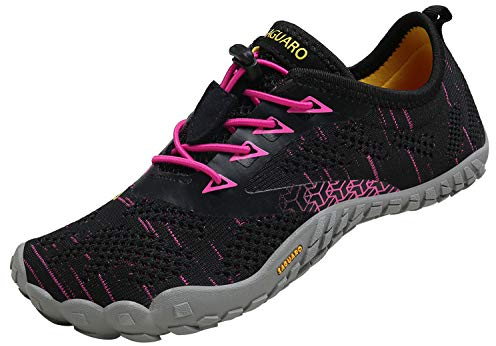 SAGUARO Barfußschuhe Herren Barfuss Schuhe Damen Sommer Barefoot Shoes Leicht Atmungsaktive Barfussschuhe Outdoor Zehenschuhe für Männer Frauen, Stricken Schwarz Rot, 37 EU