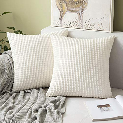 MIULEE 2er Set Kissenbezug Kordsamt Dekokissen Kissenbezüge Sofakissen Dekorativ Zierkissen Couchkissen Kissenhülle Kissen für Wohnzimmer Schlafzimmer 26x26 Inch, 65x65 cm Weiß