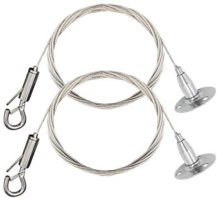 2 Pcs 1.5mm*2m Adjustable Picture Hanging Wire With Crimp Tube Hanging Disc Heavy Duty Stainless Steel Wire Rope for Picture Frames, Light/Lamp Hardware, Heavy Duty Mirrors, Holds Up to 30 KG