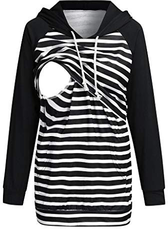 H.eternal(TM) Ensemble de pyjama pour femme enceinte, d'allaitement, haut à double couche - Noir - M