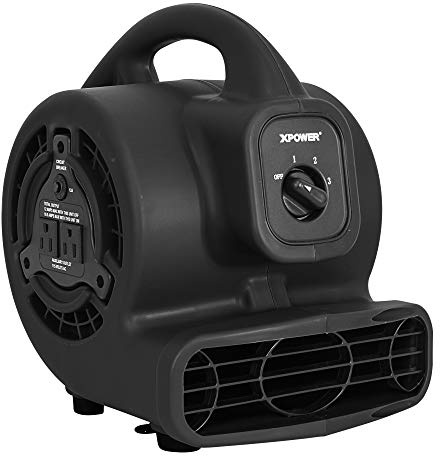 XPOWER P-80A Mini Mighty 138 W 600 CFM Centrifugal Air Mover, Carpet Dryer, Floor Fan, Blower, Stackable, Daisy Chain, for Water Damage Restoration, Janitorial, Plumbing, Home Use, Black
