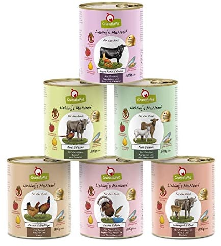 GranataPet Liebling's Mahlzeit Multipack 2, Nassfutter für Hunde im Probierpaket, Alleinfuttermittel ohne Getreide, Hundefutter mit hohem Fleischanteil & hochwertigen Ölen, 6 x 800 g
