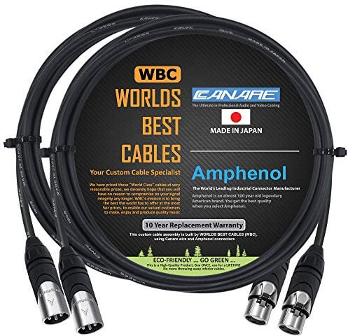2 Units - 1 Meter - Canare L-4E6S, Star Quad Balanced Male to Female Microphone Cables with Amphenol AX3M & AX3F Silver XLR Connectors - Custom Made by WORLDS BEST CABLES