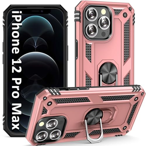 ADDIT Phone Case for iPhone 12 Pro Max, [ Military Grade ] 15ft. Drop Tested Protective Case with Magnetic Car Mount Ring Holder Stand Cover for iPhone 12 Pro Max 6.7 - Rose Gold
