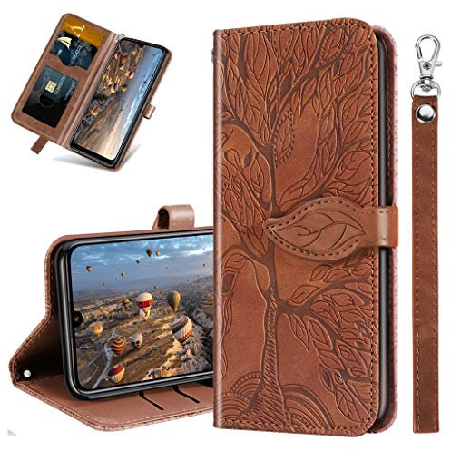 MRSTER Coque pour Huawei P30 Lite Rabat Étui, Huawei P30 Lite Protection Housse en Cuir PU, Coques Portefeuille pour Huawei P30 Lite. RX2 Tree Brown