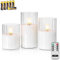 Rhytsing Clear Ribbed Glass Battery Operated LED Candles with Remote, White Flameless Candle Gift Set with Timer for Weddings and Christmas, Warm White Light- 6 Batteries Inclued - Set of 3