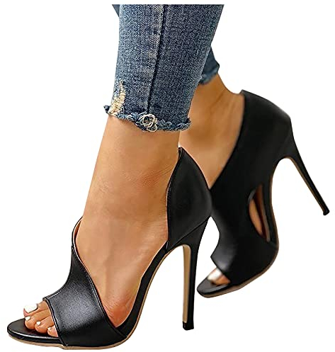 LLDG Damen Sandaletten High Heels mit Pfennigabsatz Zarte Sommerschuhe mit offenen Zehen Elegante Slingback Sandalen Partyschuhe, Peep-Toe, Pantoletten, rückenfrei, Stiletto, Kleid Schuhe Abendschuhe