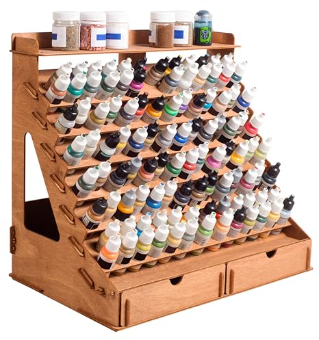 Plydolex Paint Organizer for 105 Bottles and 14 Brushes - Holder With 6 Miniature Stands - Storage for Miniature Paints and Brushes