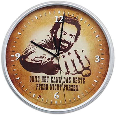 Blechwaren Fabrik Braunschweig GmbH Spencer und Terence Hill - Wanduhr - OHNE HEU KANN DAS Beste Pferd Nicht FURZEN WCC04 Durchmesser 30 cm