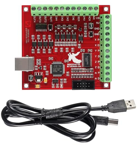 DWEII Mach3 USB-Schnittstellenplatine, USB MACH3 100 kHz Bewegungssteuerungskarte, 4-Achsen-CNC-Controller-Karte für Servo- und Schrittmotoren, Endschalter & Eingabegeräte, kompatibel mit Notebooks