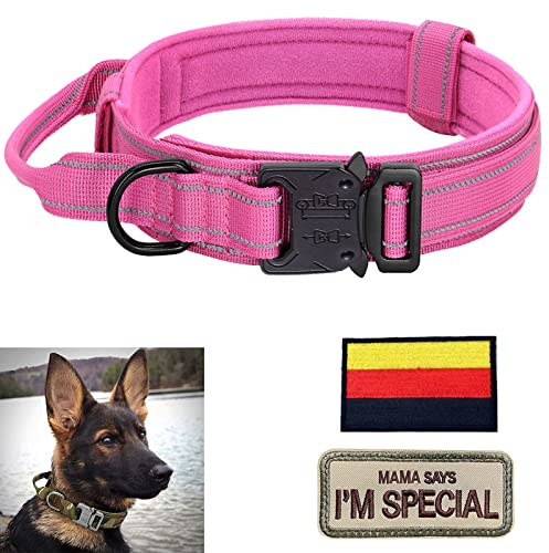 Hundehalsband Verstellbar mit Kontrollgriff, Taktisch Halsband Nylon, Hunde Halsband Gepolstert, Metallschnalle, für Mittlere Große Hunde Jagd Training Outdoor, Rosa L Breit