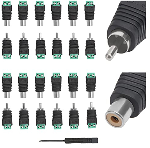 KUOQIY 12 Paar RCA Adapter Terminalblock Set, Cinch-Stecker und Buchse auf AV-Schraubklemme, Audio/Video-Lautsprecherkabel-Stecker, für CCTV-Überwachungskamera