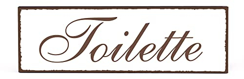 Toilette Deko Schild Türschild Holz - 150mm x 50mm - selbstklebend mit Gravur Aufkleber Tür Türschilder Dekoration Türaufkleber