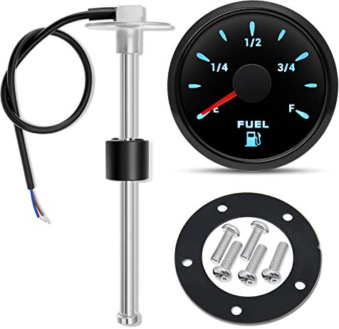 52mm Universal Fuel Level Gauge & Sender Kit - with 175mm Sensor, 7-Color LED Backlight, 0-190 Ohm for Car, Truck, SUV, Motorcycle, Boat Gas Tank