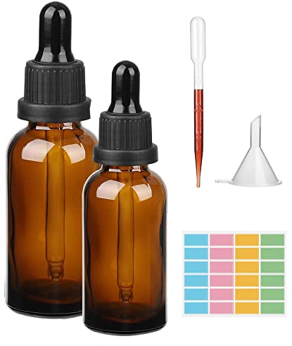 Hyber&Cara Flacons en verre ambre avec pipettes,50ml 100ml Bouteilles compte-gouttes en verre brun vides pour les huiles essentielles/aromathérapie
