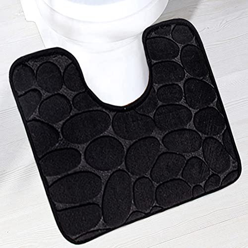 Reyox Tapis de Toilette Antidérapant Absorbant Tapis Contour de WC Polyester Forme de U Noir 40 x 50 cm