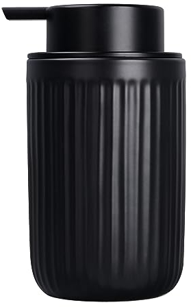 Seifenspender Umlaca Spülmittelspender,Nachfüllbarer Soap Dispenser Keramik 350ml,Großer Pumpenkopf lässt Sich leicht drücken,Geeignet für Küche,Bad (Streifen Schwarz, Flüssigseifenspender)