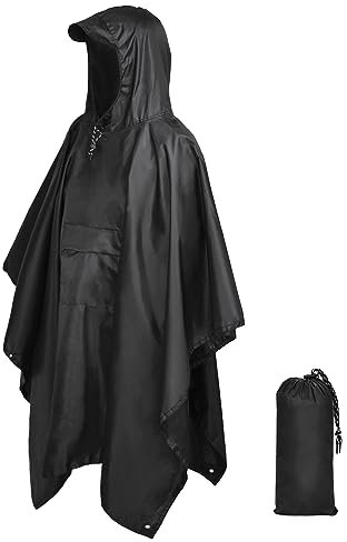 ZONGHUN Rain Poncho Adult Waterproof Raincoat Reusable Emergency Poncho for Men Women with Hood for Hiking, Camping, Outdoor Activities Black