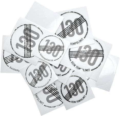 Kein Tempolimit Sticker Set 12 Auto-Aufkleber für Windschutzscheibe, Heck & Karosserie, inkl. Vignette für Sportwagen, Tuning, Verbrennungsmotor Fans & 130 km/h Tempolimit-Gegner