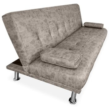 Homey 3-Sitzer-Sofa, Modell Leire, modernes Design, praktisch und funktional, mit dekorativen Kissen, Holz, Zementgrau, 188 cm (L) x 88 cm (T) x 88 cm (H)