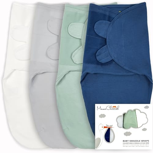 Mama Cheetah Baby Swaddle Sack, 100% Organic Cotton Swaddle Blanket 4-Pack, Adjustable Swaddling Sleep Sacks, Easy Swaddles for Boy Girl 0-3 Month, Baby Essentials, Neutral Bliss