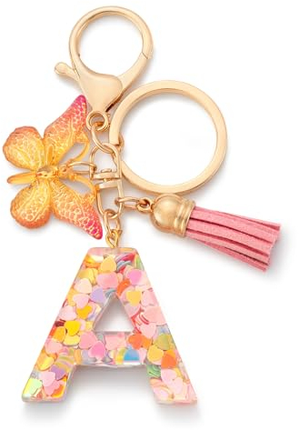 CHUQING Schlüsselanhänger mit Anfangsbuchstaben für Mädchen und Frauen, Rosa, süßer Schmetterlings-Herz-Schlüsselanhänger für Rucksack, Schultasche