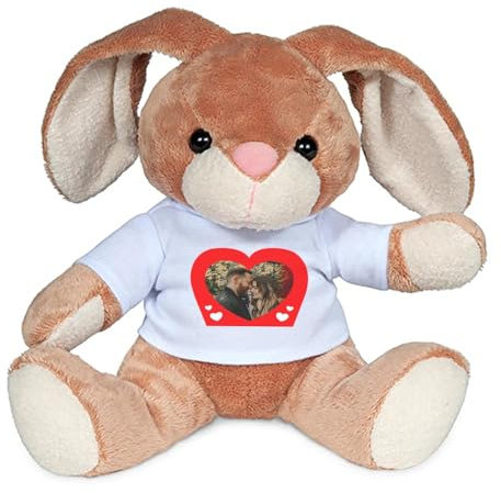 Wanapix | Hase Kuscheltier Personalisierte mit Foto und Text | Plüschtier Valentinstag | Stofftier | Originelles Geschenk | 14x19 cm | Heart