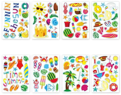 24 Blätter Aufkleber Kinder Sommer Aufkleber für Kinder Sommer Aufkleber Selbstklebend Hawaii Strand Aufkleber Scrapbooking Aufkleber Craft Aufkleber für Kunst Laptop Journal