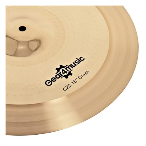 Gear4music 16-inch Crash Cymbal, Two Lathed Finishes | 16-inch crash with bright dynamic sound, traditional lathing with hammered finish, full-bodied response