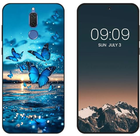 WUACYEAMING Funda Bonita para Huawei Mate 10 Lite,Carcasa con Aesthetic Lindo Dibujos,Ultrafina Suave TPU Antigolpes Case Divertidas Diseño Negro-Mariposa