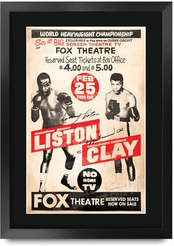 HWC Trading FR A3 Sonny Liston v Muhammad Ali 1964 Bout Regalos Impresos Cartel De Autógrafos Firmado Para Los Fanáticos De Los Recuerdos De Boxeador - A3 Enmarcado