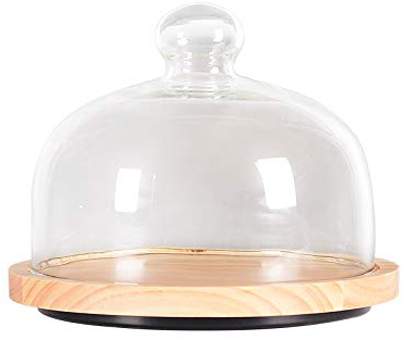 Tortenständer aus Holz mit Kuppeldeckel, 24.6cm Tortenplatte drehbares Kuchen-Display Kuchenplatte mit Glasabdeckung, Kuchenhalter Platte für Küche, Geburtstag, Hochzeiten, Dessert