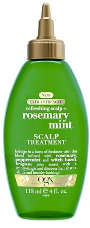 OGX Extra Strength Refreshing Scalp + Rosemary Oil Mint Dry Scalp Treatment, Peppermint & Witch Hazel Scalp Detox, Clarifying Leave-In to Help Remove Buildup and Refresh, Shiny Hair Finish, 4 fl oz