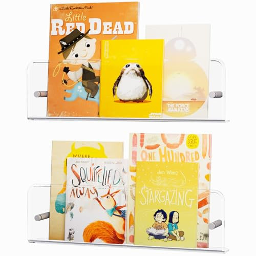 Lifewit Magazine Shelves for Wall, 15 Clear Floating Shelves, 4.5 Raised Document Holder, Kids Bookshelf for Nursery, Living Room, Resturant,2 Pack