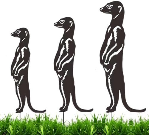 Erdmännchen-Gartenpfahl aus Metall, Erdmännchen-Gartenpfahl,3 Stück Erdmännchen-Gartenschilder aus Metall - Einfache Installation, Gartenpfähle für den Außenbereich, dekorative Kunsthandwerksornamente