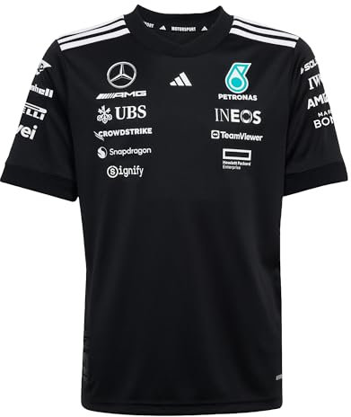 adidas Unisex Kinder Mercedes - AMG Petronas Formula ONE Team Driver Jersey Black Youth, Black/White, 9-10 Years