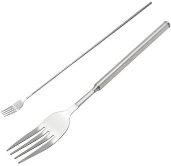 AIZHAZHA Forchetta Allungabile, Forchetta Telescopica, Posate in Acciaio Inox, Telescopica Allungabile Manico Lungo Forchetta Barbecue Forcella Allungabile fino a 64 cm, Forchetta da Dessert