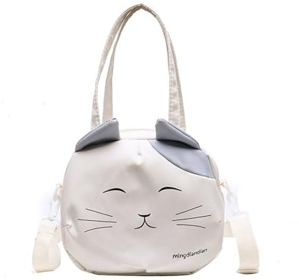 Itkcozcg Modische Handtasche für Damen, Segeltuch, große Kapazität, Umhängetasche, Cartoon-Katzen-Tasche, japanische Crossbody-Tasche zum Einkaufen, Größe L, Gelb, 35*29*8cm