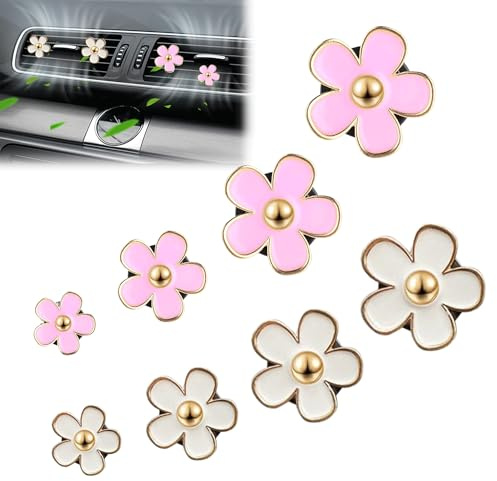Lot de 8 accessoires d'intérieur pour grille d'aération de voiture, blanc et rose