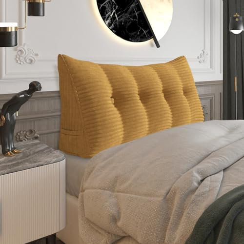 BNCKTRD Dicklich Rückenkissen Lesekissen für Bett und Couch, Rückenlehne Kopfende, Dreieckiges Sofakissen Bücherkissen, Wandkissen für Bett Herbst Winter, Kordsamt Kamel 140cm