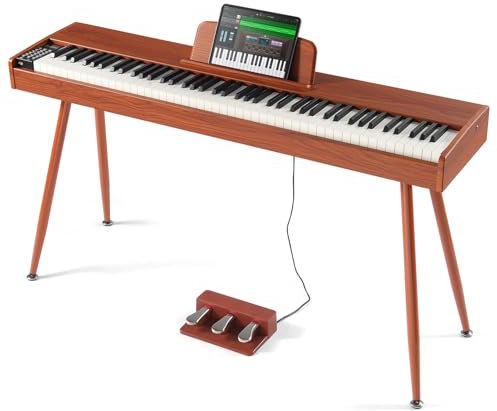 VEVOR Pianoforte Digitale con 88 Tasti Completamente Pesati, Set Tastiera Elettrica Portatile con Altoparlanti, Supporto per Pianoforte Elettrico 4 Gambe con Cuffie, Bluetooth, USB, MIDI, Marrone