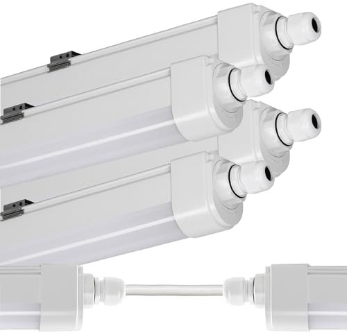 Proventa LED Feuchtraumleuchte 120cm 4-Pack IP65 36W 4320lm 4000K Neutralweiß - durchverdrahtet, verknüpfbar, Wannenleuchte, Werkstattleuchte, Garagenbeleuchtung, Kellerlampe, Leuchtstoffröhre