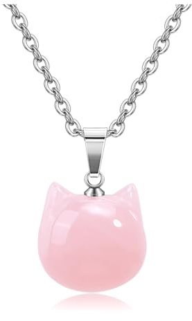 JSDDE Edelstein Katze Anhänger Halskette Edelstein Tieranhänger Heilsteine Kette Glücksbringer Schmuck Geschenke für Damen Frauen Mädchen Katzenliebhaber