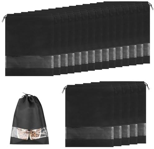 MXTIMWAN 20 Pezzi Sacchetti Scarpe da Viaggio, Borsa a Coulisse Antipolvere per Scarpe con Finestrella Trasparente, Non Tessuto Sacca Porta Scarpe per Stivali e Scarpe Tacco Alto, 43,5x31,3cm